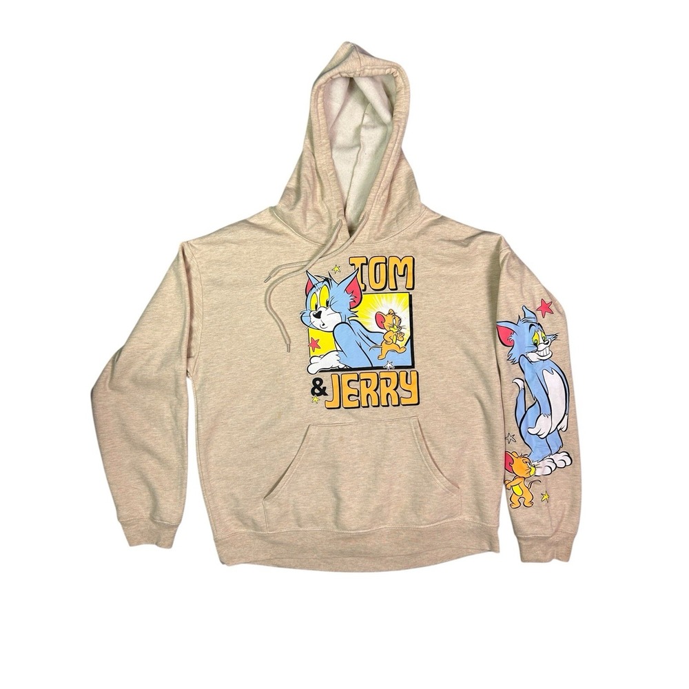 Tom & Jerry Graphic Print Pullover Long Sleeve Hoodie Sweatshirt Size Large